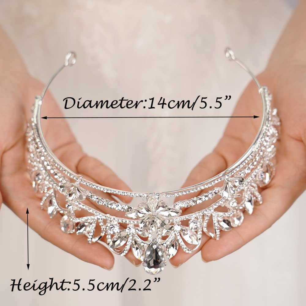 wekicici Silver Crystal Wedding Tiara Royal Queen Crown Headband Rhinestone Princess Hair Accessories for Party Prom Birthday Cosplay Halloween Costumes for Women Girls(Silver)