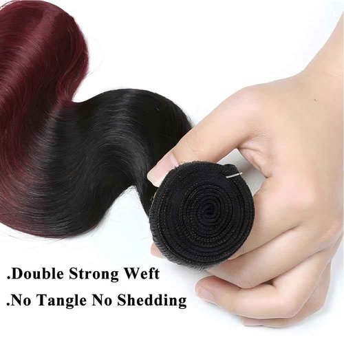 UDesire 22Inch Ombre 1B/99j Burgundy Body Wave Human Hair Bundles Red Wine Bundles Human Hair Two Tone Black To Burgundy Bundles 12A Unprocessed Brazilian Virgin Hair Extensions for Women