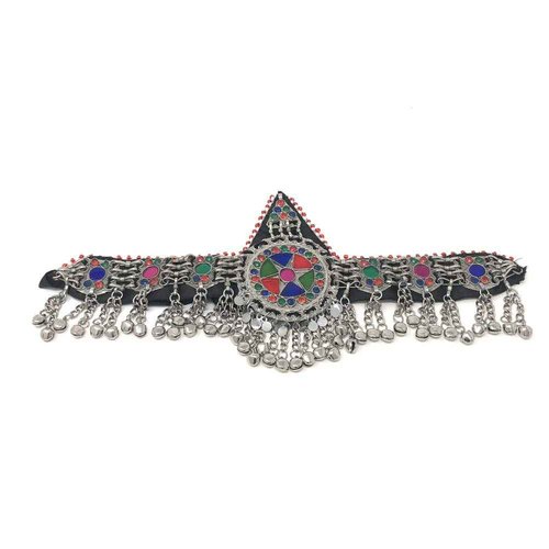 Duel On Jewel Ertuğrul Halima Turkish Kayi Tribal Afghan Kuchi Headpiece with Antique Finish Beads, Multicolor Stones, and Medallion Centerpiece - Costume Party Belly Dancing Gifts - Turkman Afghan