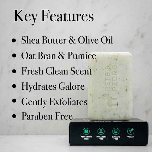 Pete & Pedro FROST Body & Balls Powder & FRESH Natural Body Bar Soap Combo – Talc-Free Ball Powder for Men 4.4 oz | Hydrating & Exfoliating Soap Bar Shea Butter & Pumice 5 oz | Eliminates Sweat & Odor