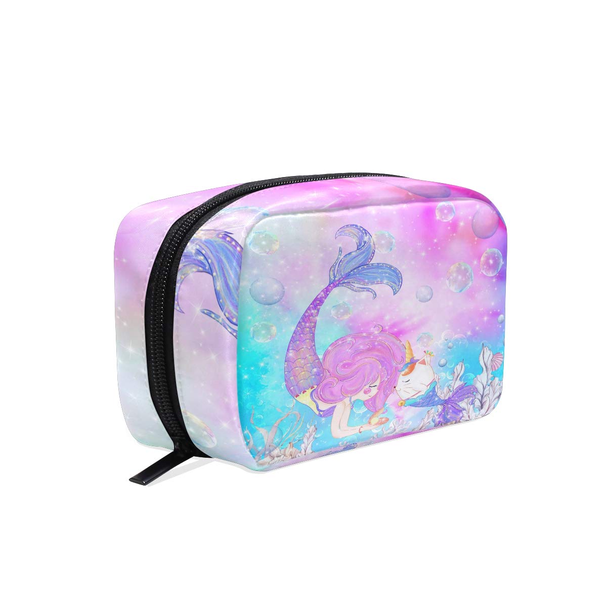 ZOEO Makeup Pouch Mermaid Unicorn Pink Mini Makeup Bag Organizer Travel Zip Toiletry Bag Small Cosmetic Train Case Beauty Bag for Teens Girls Women