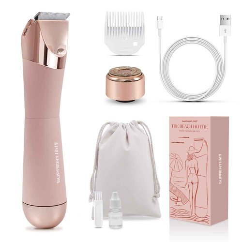 SUPRENT Bikini Trimmer Women- Painless Ladies Hair Removal Waterproof Wet & Dry- 2 in 1 Lady Shaver for Pubic Hair & Facial Hair- Cordless Electric Razors with USB-C Rechargeable-Pink