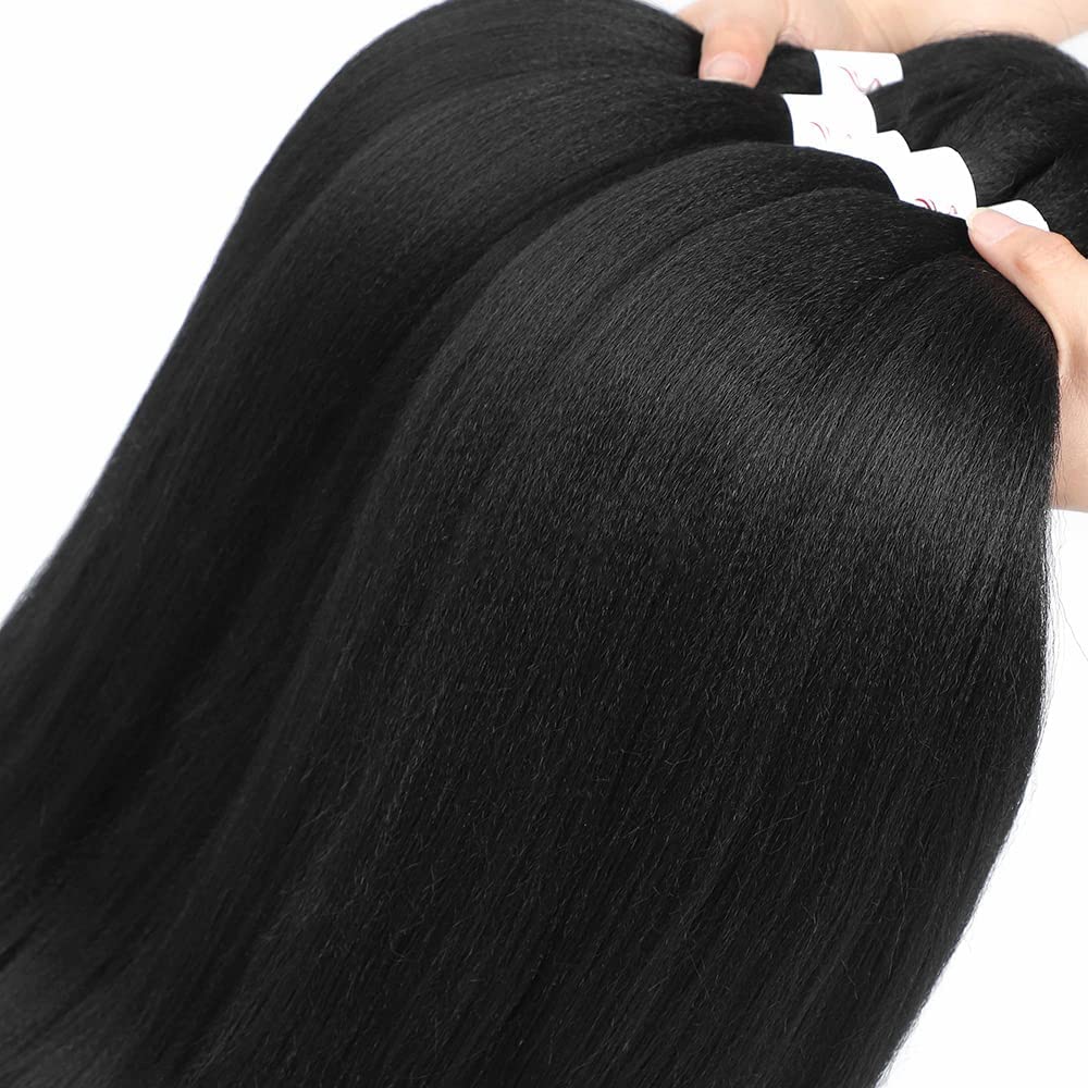 Pre Stretched Braiding Hair 20Inch Black Braiding Hair 8 Packs Easy Braids Hair Yaki Straight Hot Water Setting Synthetic Braiding Hair Extensions for Women