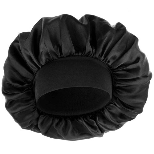 WLLHYF Silk Bonnet for Men, Satin Bonnet Double Layer Elastic Band Silk Sleep Cap Black Soft Adjustable Hair Cap Hair Wrap Large Bonnets for Women Sleeping