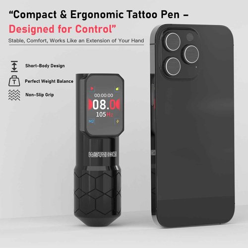 Wormhole Tattoo Gun Wireless Tattoo Machine 1500mAh Battery Aluminum Alloy Smart Tattoo Pen Dot Working Mode Multifunctional Machine for Professional Artist Black