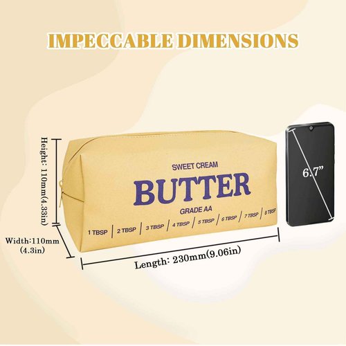 dadop Yellow Cute Makeup Bag Travel Cosmetic Bags, Funny Butter Toiletry Bags Make Up Unique Pouch Bag Leather With Zipper For Girls Boys Women Butter Lover prank Gifts