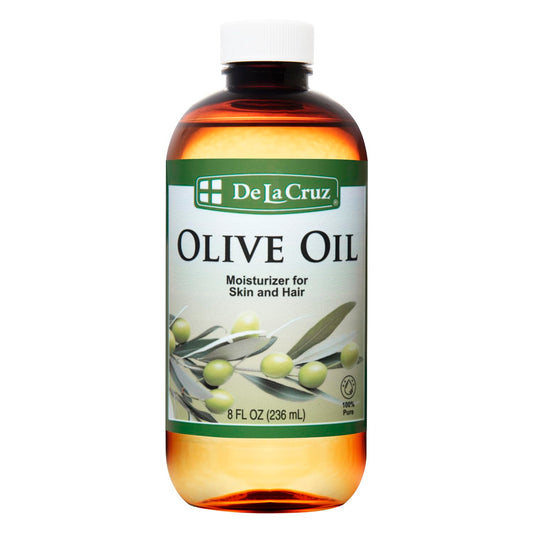 De La Cruz Pure Olive Oil - Natural Expeller Pressed Olive Oil for Hair and Skin - Lightweight Body Oil for Dry Skin 8 Fl Oz