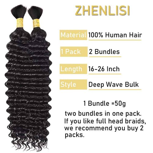 Bulk Human Hair Braiding for Boho Braids Deep Curly Wave Human Hair Bundles for Black Women 22 Inch 100g No Weft Glueless Wet and Wavy Brazilian Virgin Human Micro Braiding Hair Extensions