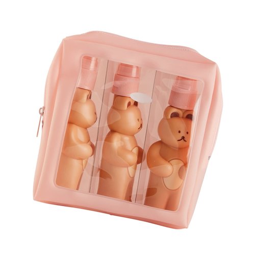 Empty Spray Bottle, Set of Cute Bear Look Delicate Hygiene Bottles, Easy to Press and Practical, with Waterproof Storage Bag for Business Travel for (2 Press Bottle 1 Spray Bottle