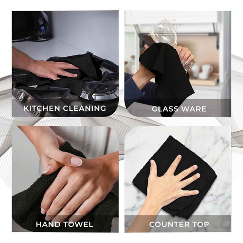 Avalon Towels Cotton Washcloths – (Pack of 24) Size 12x12 Inches, 100% Ring Spun Cotton, Soft & Absorbent Face Towels, Gym Towels, Hotel and Spa Quality, Reusable Fingertip Towels (Black)