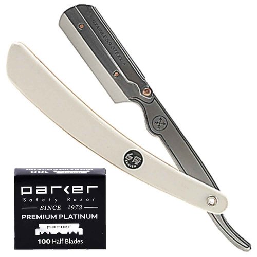 Parker SRW Professional Stainless Steel Barber Razor with 100 Premium Blades – Replaceable Blade Straight Razor for Precision Grooming, Men’s Shaving & Barbershop Use | Iconic Brand