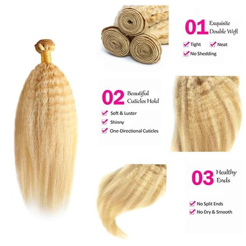 22 24 26 inch 613 Bundles Human Hair #613 Kinky Straight Bundle P613/27 Yaki Human Hair 3 Bundles 2 Tone Blonde Yaki Bundle