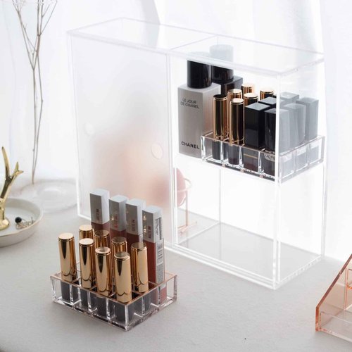 Moosy Life Moonlight Rose Gold Acrylic Lipstick Holders and Organizers, 12 Slots, ML04