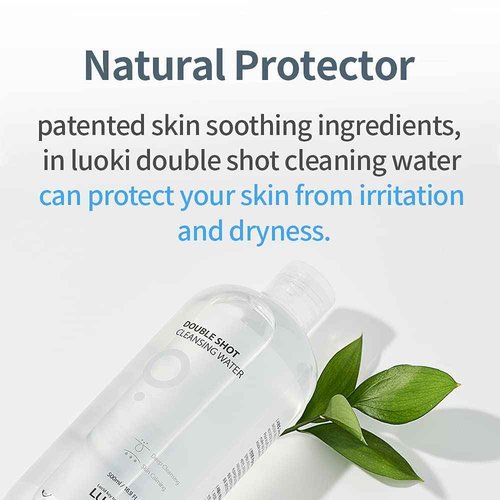LUOKI Double Shot Cleansing Water 500ml (16.9 fl oz) - Hypoallergenic Deep Clean Micellar Cleansing Water and Makeup Remover… (33.8 Fl Oz(Pack of 2))