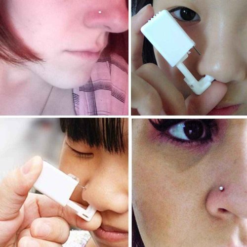 Silver Angel Nose Piercing Kit Gold Color 20G Nose Stud Disposable 16L Steel Needles Piercing Safety Self Body Piercing Kit Tool (1 Pack)