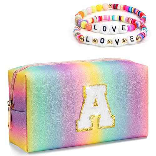Christmas Gifts for Grandkids, Birthday Gifts for 4 5 6 7 8 9 10 11 12 Year Old Girl, Initial Makeup Toiletry Bag, Stocking Stuffers for Kids, Kindergarten Graduation Gifts, Cute Trendy Stuff