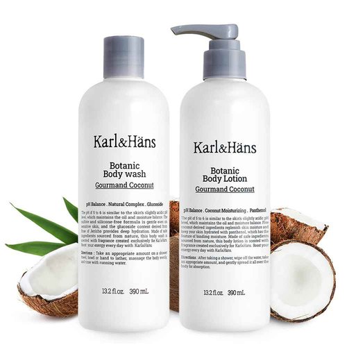 Karl&Hans Botanic Gourmand Coconut Vegan Body Wash & Body Lotion Organic for Men and Women