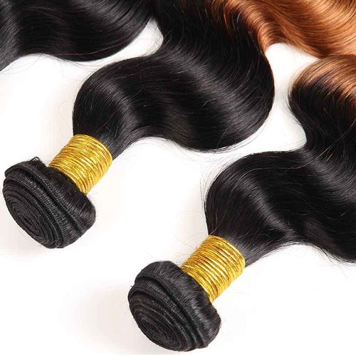 1B30 Bundles Ombre Body Wave Human Hair Bundle Two Tone Black And Highlight Brown 3 Bundles 8 10 12 Inch Color 30 Brown Body Wave Bundle For Black Women