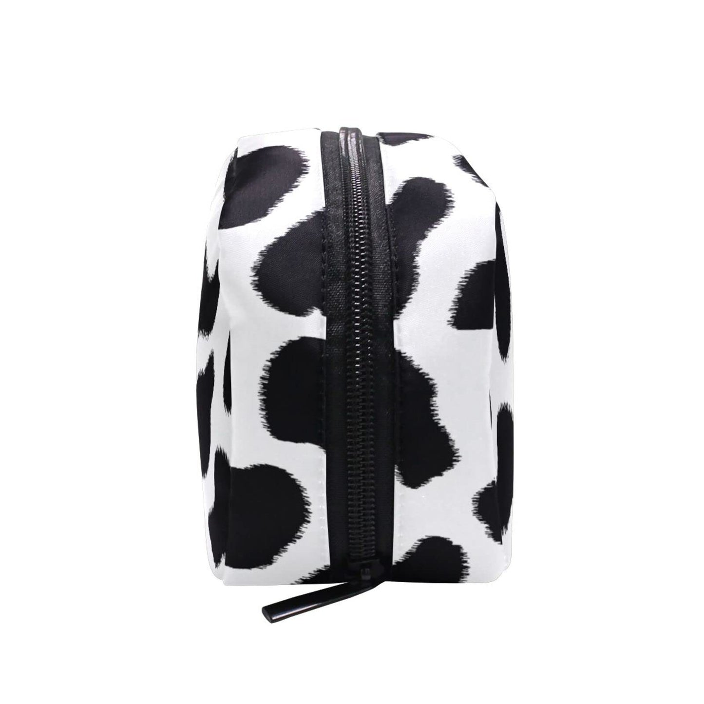 JHKKU Cows Print Makeup Bag Portable Square Cosmetic Bag Black Zipper Storage Bag for Women Travel Toiletry Bag