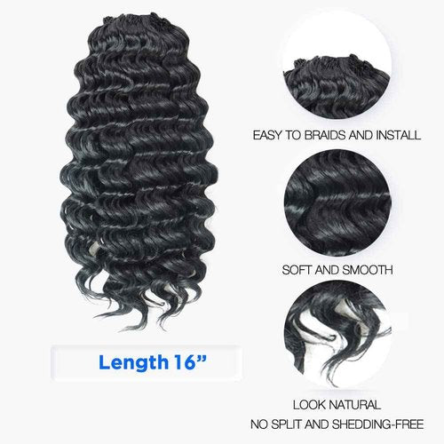 ToyoTree Ocean Wave Crochet Hair - 16 Inch 8 Packs Natural Black Mid-Length Curly Deep Wave Crochet Hair, Synthetic Ocean Wave Braiding Hair Extensions (16 Inch,1B-8P)