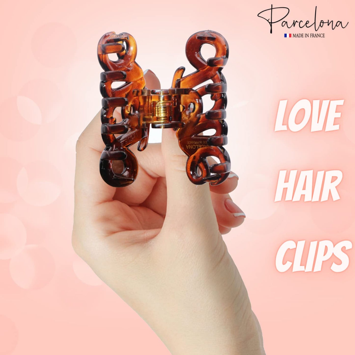 Parcelona French Love Small 2" Blush Pink and Tortoise Shell Celluloid Set of 2 Claw Clips Covered Spring Durable Fashion Hair Styling Clips Women Hair Accessories Girls Hair Clips, Made in France