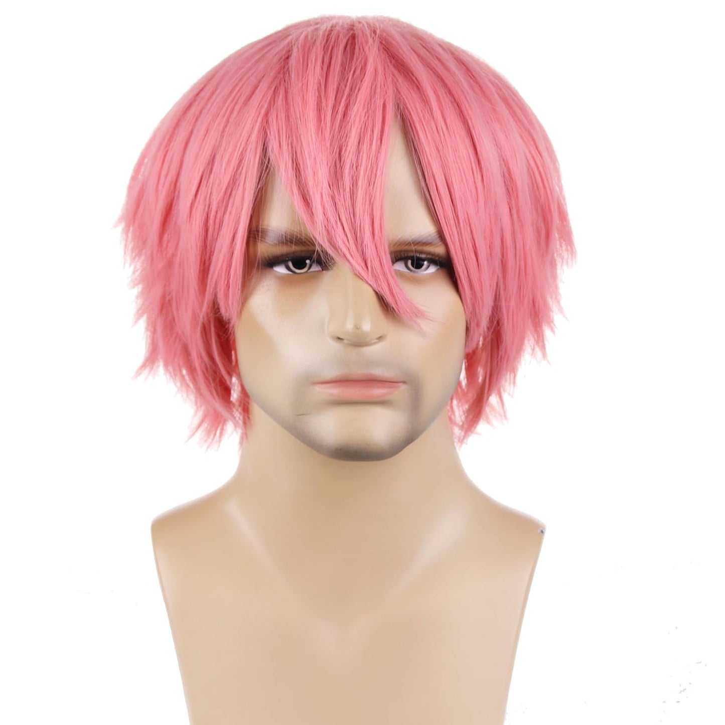 RightOn 12 Inches Pink Wig Short Pink Wig for Men and Women Pink Wigs for Cosplay Party Halloween