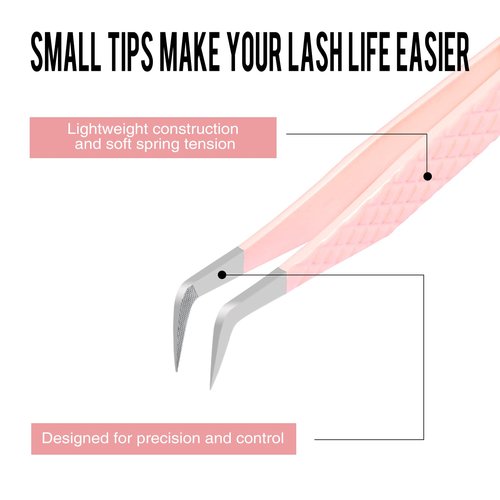 HAICHER Fiber Tip Grip Lash Tweezers for Eyelash Extensions, Set of 4 Pcs Volume Boot 90 Degree Tweezers Eyelash Extension