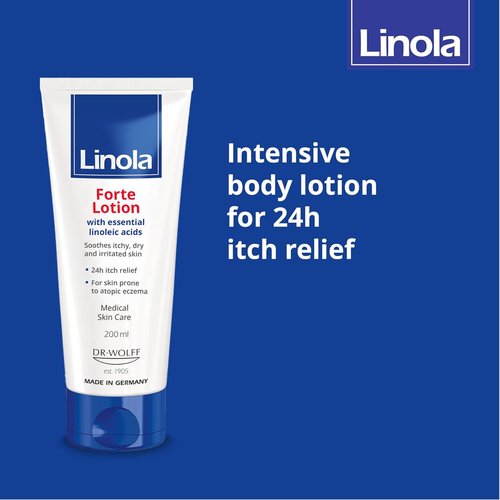 Linola Forte Lotion - Body Lotion with Essential Linoleic Acids - Nourishing Cream against Itching with 24-Hour Effect - Soothes Itchy, Dry & Irritated Skin - Made in Germany - 200 ml (6.8 Fl Oz)