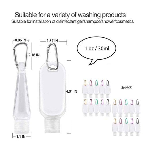 Travel Bottles with Keychain (20 Pcs), 1oz (30ml) Portable Plastic Leakproof Squeeze Bottles with Flip Cap - Empty Refillable Containers for Hand Sanitizer Shampoo Conditioner Body Wash Liquid