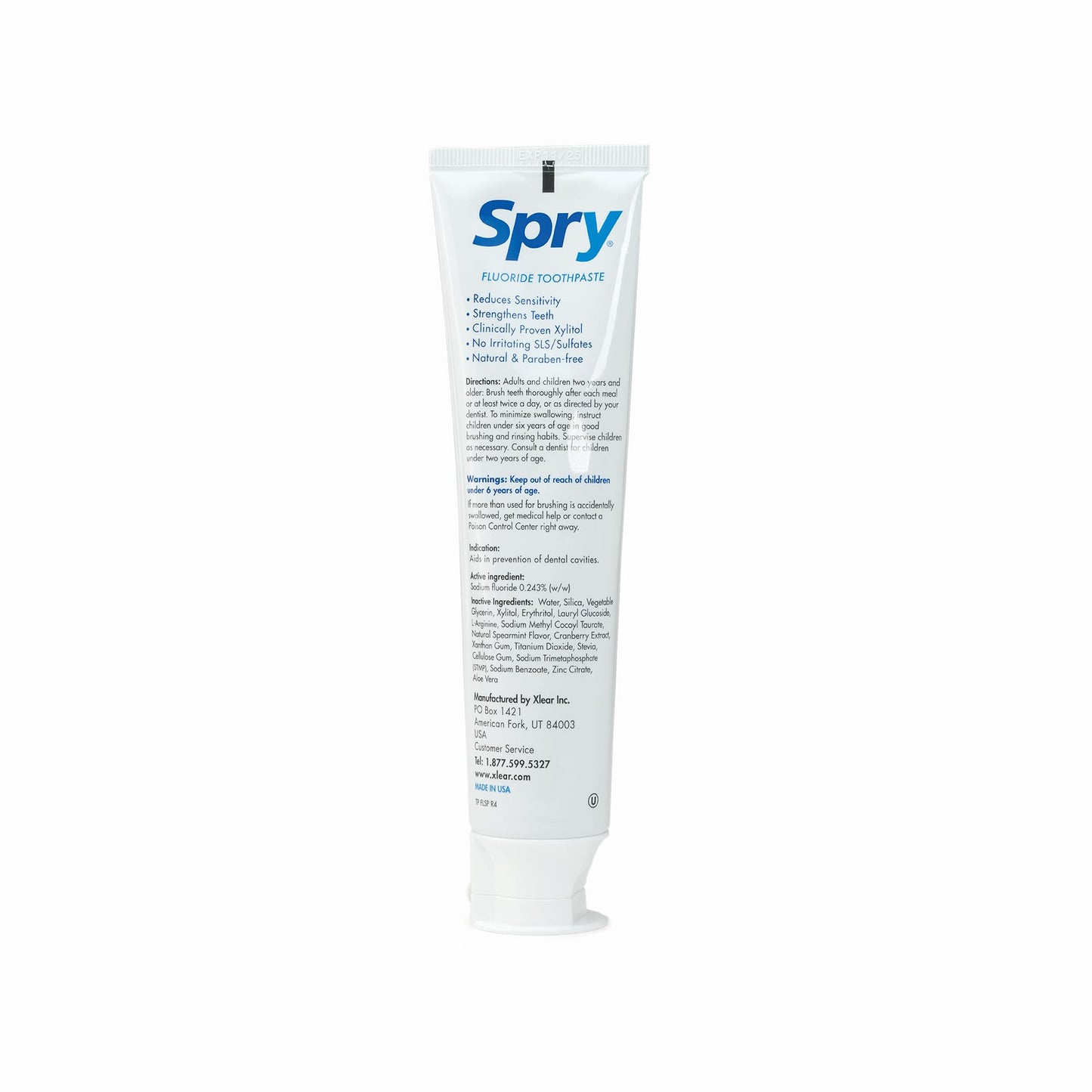 Spry Xylitol Toothpaste 5oz, Fluoride Toothpaste Adult and Kids, Teeth Whitening Toothpaste with Xylitol, Natural Breath Freshening, Mouth Moisturizing Ingredients, Spearmint (Pack of 1)