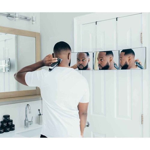 Self-Cut System 3 Way Mirror for Self Hair Cutting & Grooming - Tri-Fold Three Way Barber Mirror with Over the Door Mount - Ideal for Men and Women - 4.0 Portable Mini Travel Design
