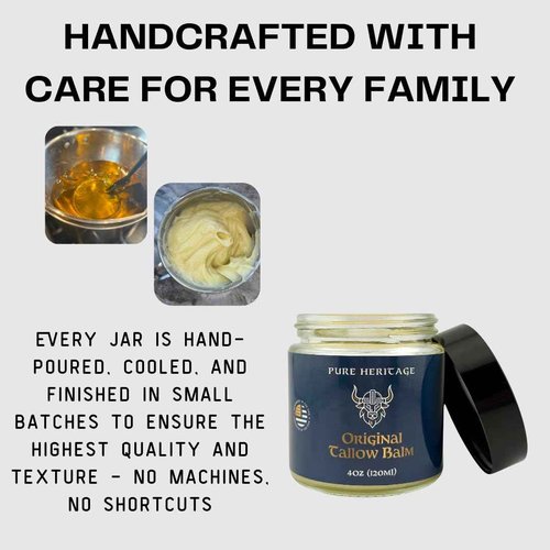 Pure Heritage Handmade Tallow Balm – Grass-Fed & Finished Moisturizer & Healing Cream with Frankincense & Cedarwood | Natural Care for Sensitive Skin, Eczema, Rosacea, Babies, Men & Women (2oz)