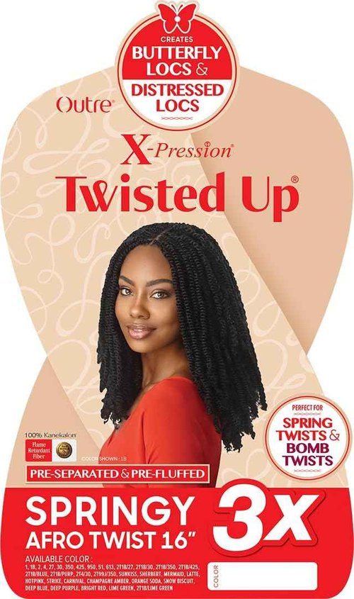 Outre X-Pression - Twisted Up - Springy Afro Twist 16" 3X (5 Pack, JET BLACK 1)