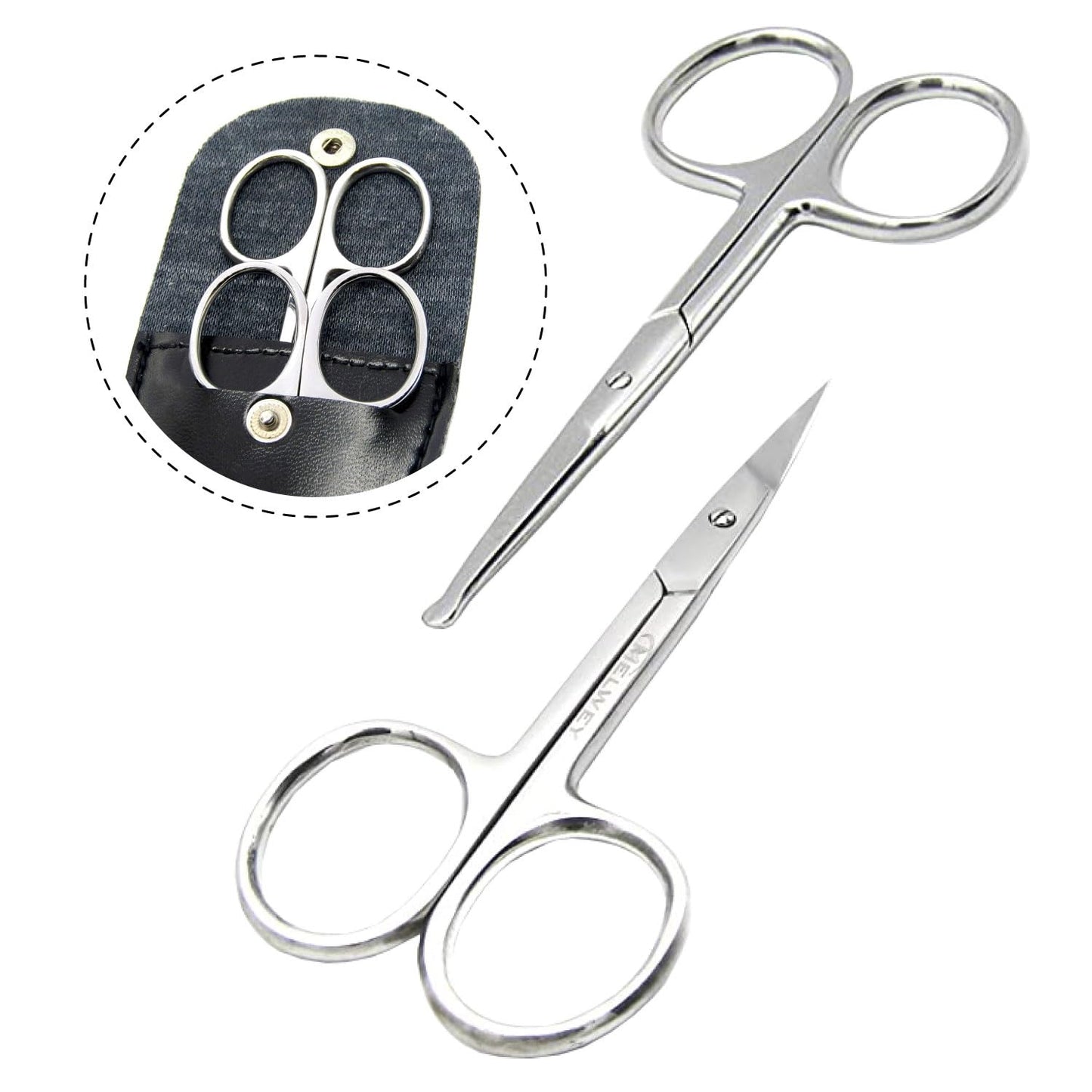 Melwey Pack of 2 Curved & Rounded Blunt Tip TSA Stainless Steel Small Scissors for Eyebrows & Eyelashes, Scissors for Beard Trimming & Moustache, Baby Scissors for Nails, Nose & Facial Hair Scissors.