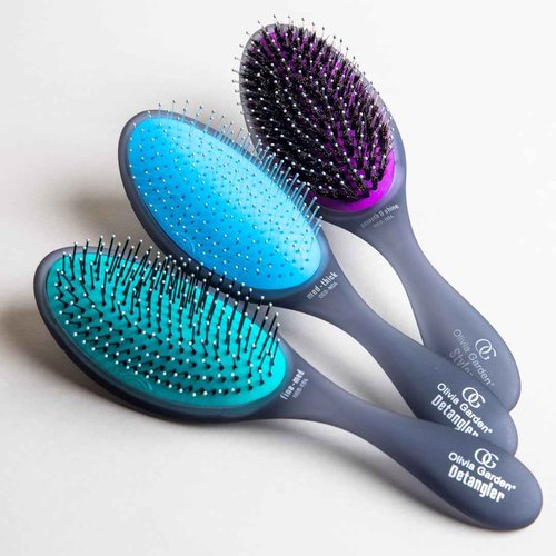 Olivia Garden Brush Collection, removable cushion, scalp hugging massages the scalp, 1 fine to medium, 1 medium to thick detangler, 1 smooth and shine styler, for wet or dry hair, 3-Piece Kit - Black