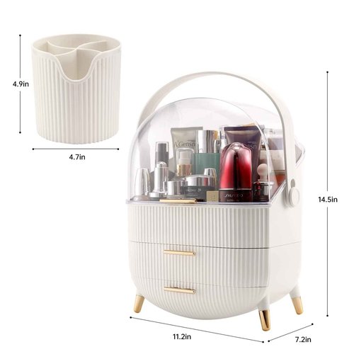Makeup Organizer,Cosmetics Display Case With 2-Layer Storage Box,Waterproof And Dustproof,Skincare Storage Box (White A)
