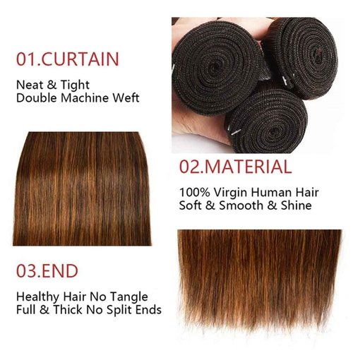P430 Highlight Brown Bundles Human Hair Bundles 12 14 168 Inch Straight P4/30 Highlight Bundle Brown Bundle Unprocessed Brazilian Virgin Hair Quick Weave Hair for Black Women