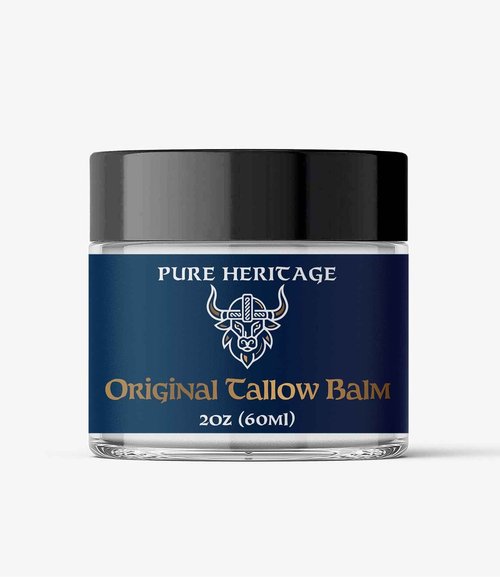 Pure Heritage Handmade Tallow Balm – Grass-Fed & Finished Moisturizer & Healing Cream with Frankincense & Cedarwood | Natural Care for Sensitive Skin, Eczema, Rosacea, Babies, Men & Women (2oz)