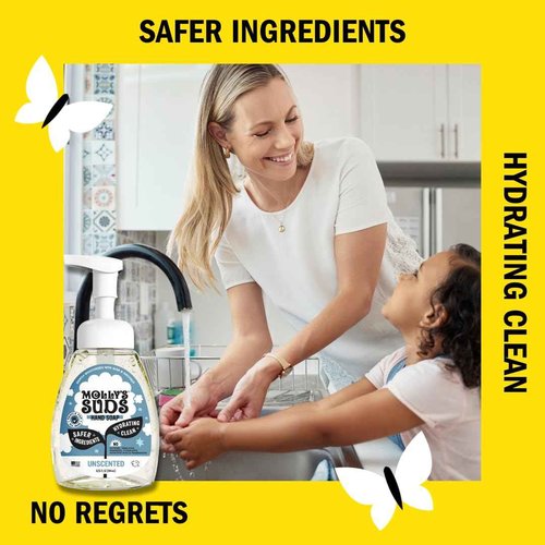 Molly's Suds Foaming Hand Soap - Made with Aloe and Coconut Oil | Moisturizing Hand Wash | Clean Ingredients, Infused with Essential Oils | Unscented - 8.25 Oz (Pack of 3)