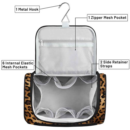 JXDXHCW Toiletry Bag with Hanging Hook Makeup Bag Retro Leopard Cheetah Animal Print Cosmetic Case Travel Organizer for Women Men Traveling Wash Bag