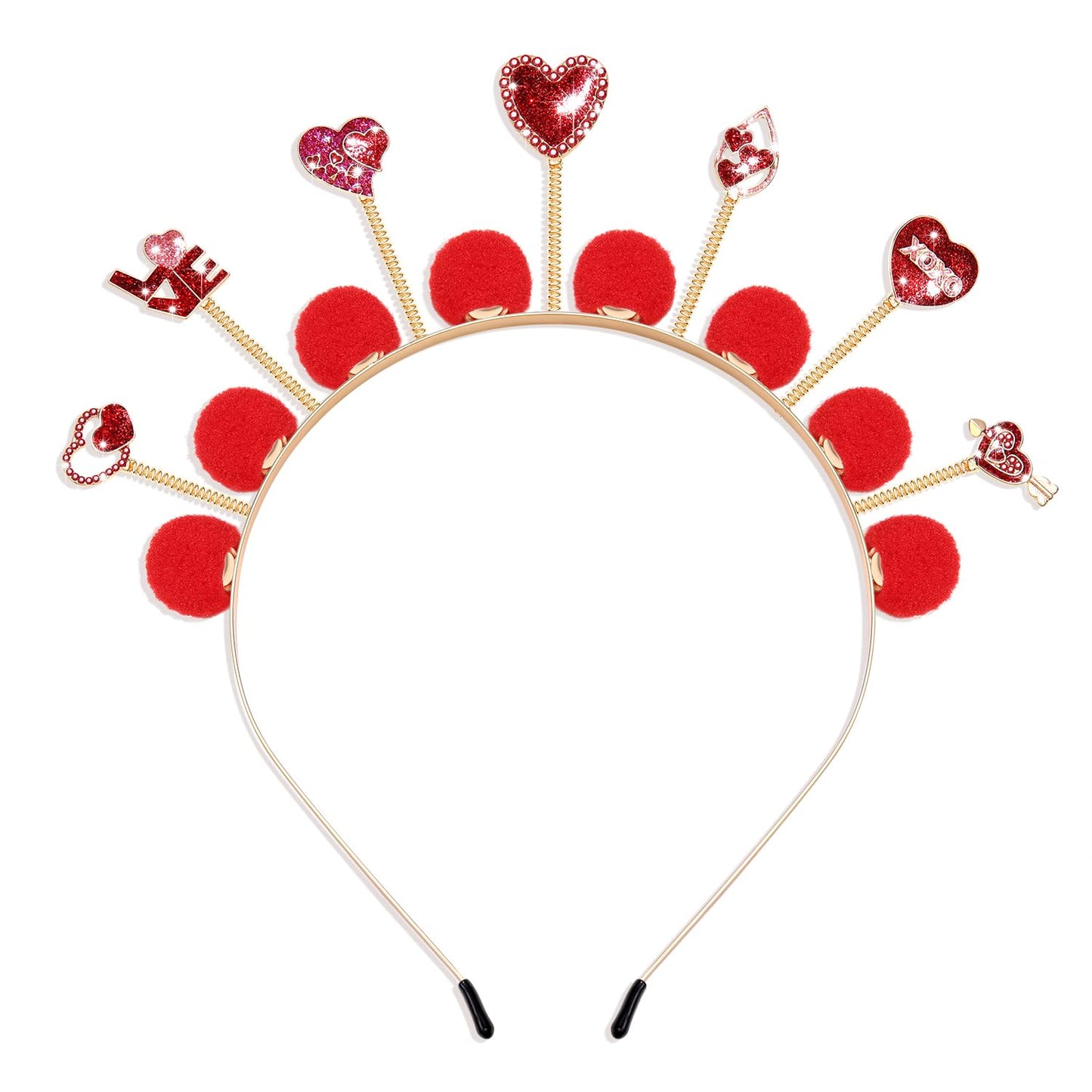 HEIDKRUEGER Valentine's Day Headband Glitter Heart Hairbands for Women Fashion XOXO Holiday Hair Hoop (Valentine's Day pom poms)