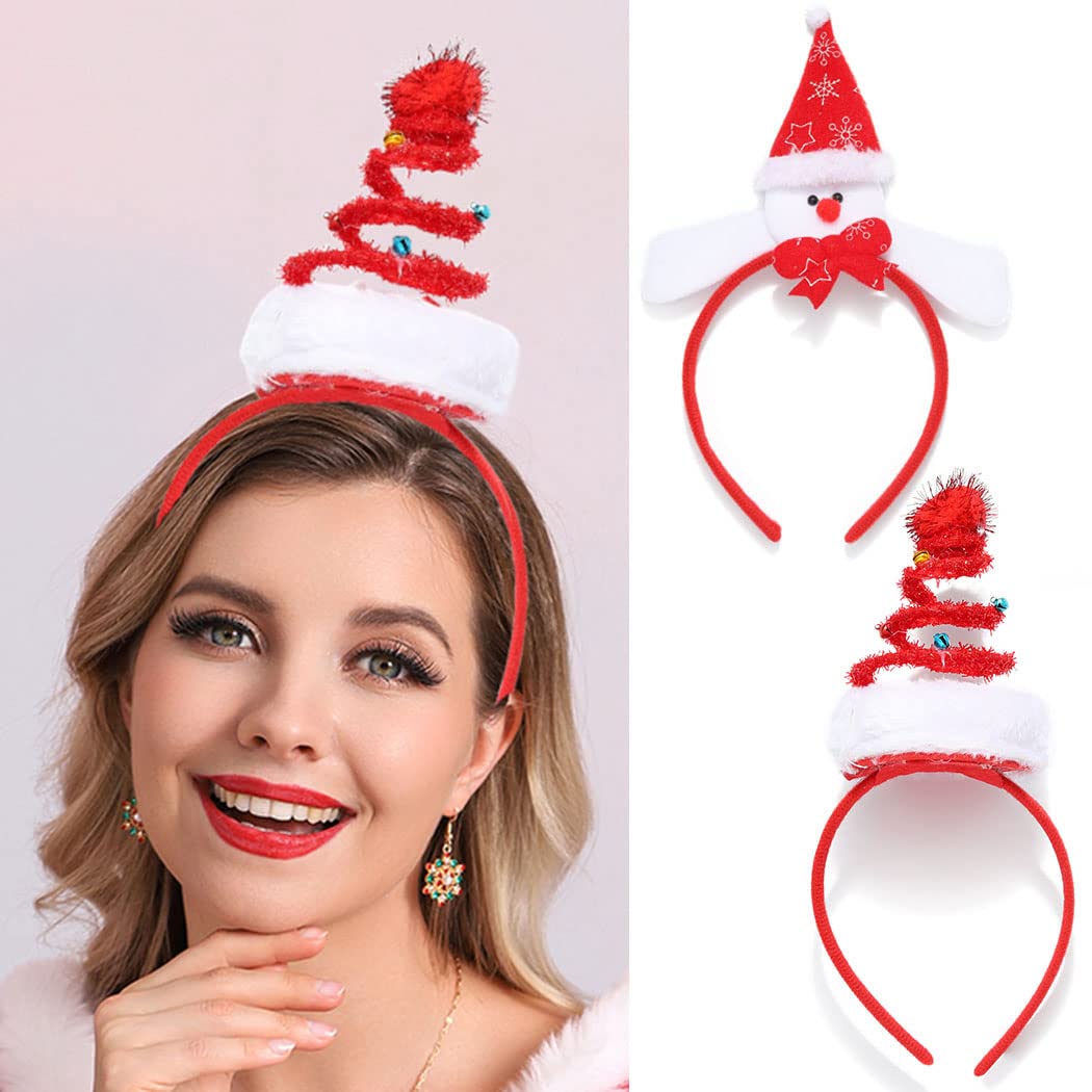 Werhonton Christmas Headband Xmas Headbands Santa Tree Headwear Holiday Snowman Hair Accessory for Women and Girls (2pcs)…