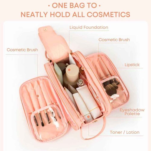 COLGRAM Large Pink Makeup Bag for Women, Waterproof Travel Makeup Bag & Toiletry Organizer with Cosmetic Case, Spacious Make Up Travel Bag for Women's Toiletry Essentials