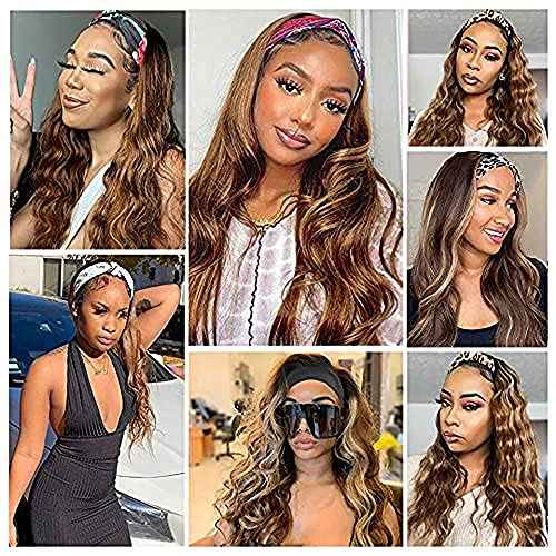 16 Inch 1B30 Dark Brown Headband Wig Human Hair 150% Density Grade 8A Unprocessed Brazilian Virgin Hairs Machine Made Ombre Body Wave Headband Wig Human Hair None Lace Front Wig