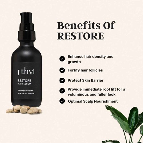 Rthvi Restore Hair Serum 2 oz for thicker and longer hair growth with Rosemary, Caffeine, Lavender & Amino Acids
