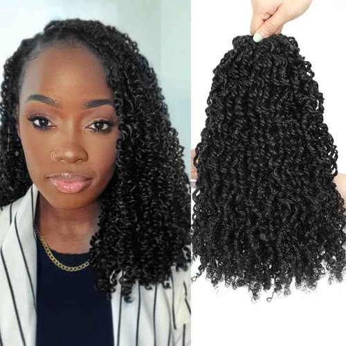 Boho Passion Twist Crochet Hair 12" - 8 Packs Natural Black Pre Twisted Mini Yanky Twist Curly Senegalese Dreadlocks Extensions Pre-looped Soft Locs Majesty Twist Braids for Women Synthetic