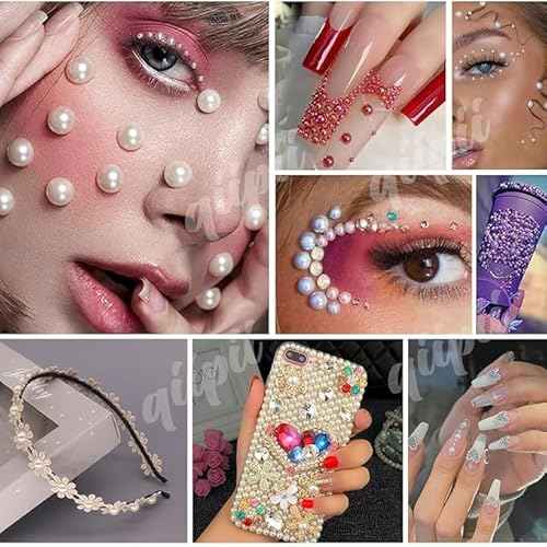 4 Sheets Pure White Flatback Pearls Stickers Self Adhensive Solid White Big Half Pearls Stick On Jewels 8mm 10mm Large Sizes Gems Stick on for Nails Face Eyes Hair Makeup Clothing DIY Crafting
