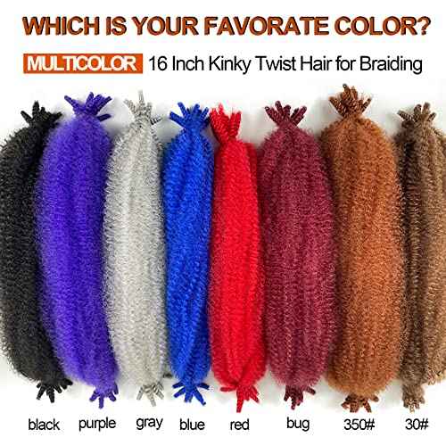 Marley Twist Braiding Hair 16 Inch Springy Afro Twist Hair 3 Packs Kinky Twist Hair for Braiding 1B Black Spring Twists Hair Curly Braiding Hair Extension for Black Women