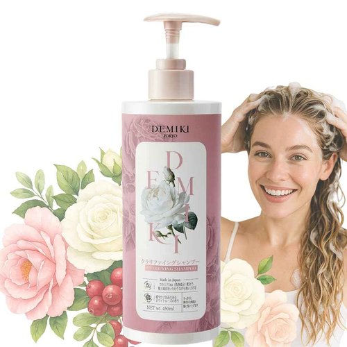 DEMIKI Japanese Shampoo for Women,Anti-Dandruff with Keratin,Clarifying Shampoo for Oily Hair,Sulfate Free,Rose Scent,Volumizing,hair care,Repairs,Strengthens,Nourishes and Softens,450ml 16fl oz