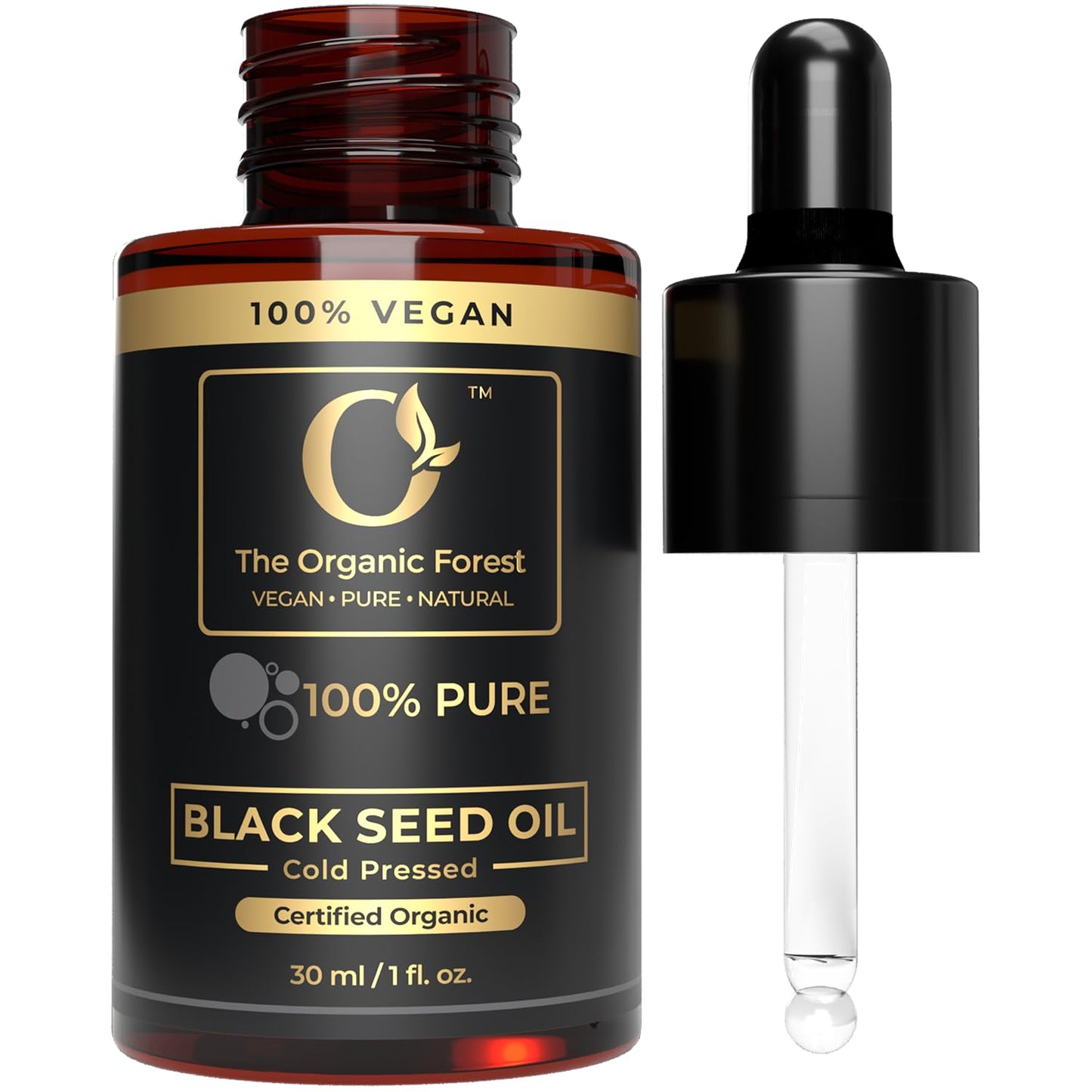 The Organic Forest VEGAN . PURE . NATURAL 100% Pure Black Seed Oil, Organic Cold-Pressed Nigella Sativa Oil for Skin & Hair, USDA Certified, Black Cumin Seed Oil for Moisturizing